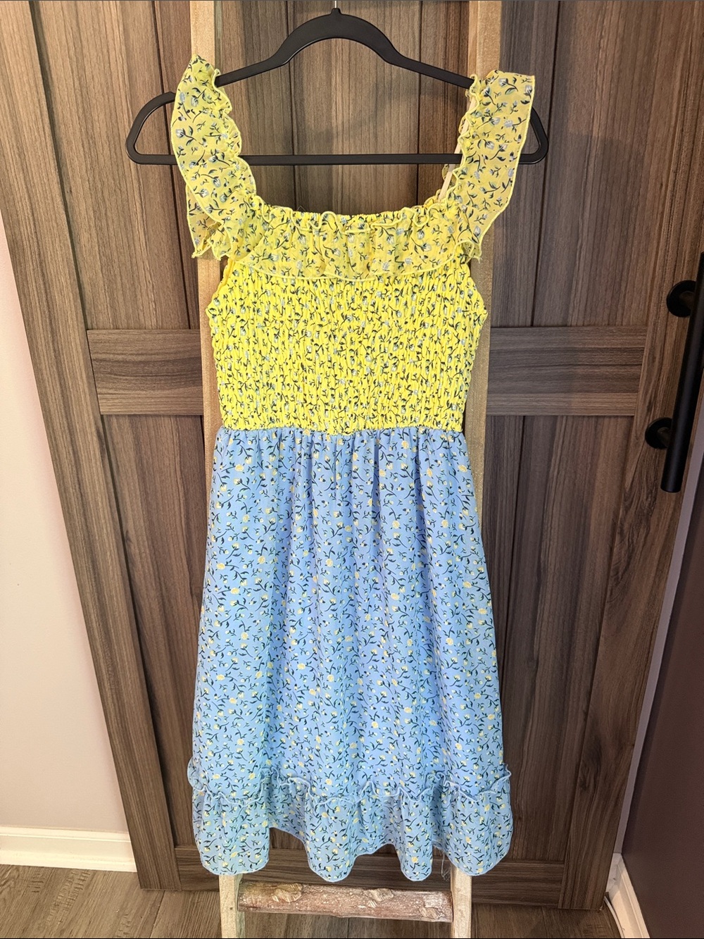 Xtraordinary Yellow Smocked Top Blue Floral Sundress